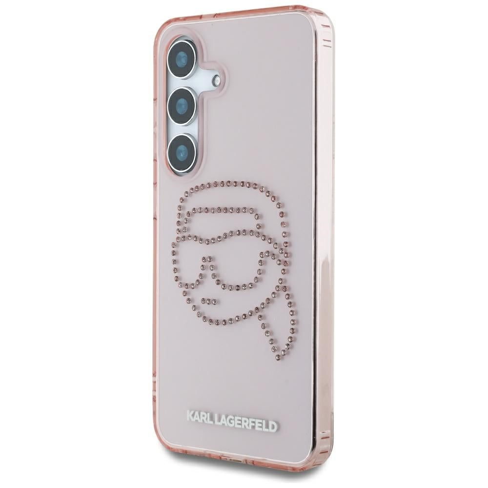 Deksel for Samsung Galaxy S25 S931, Karl Lagerfeld, IML Rhinestones Karl's Head, Rosa
