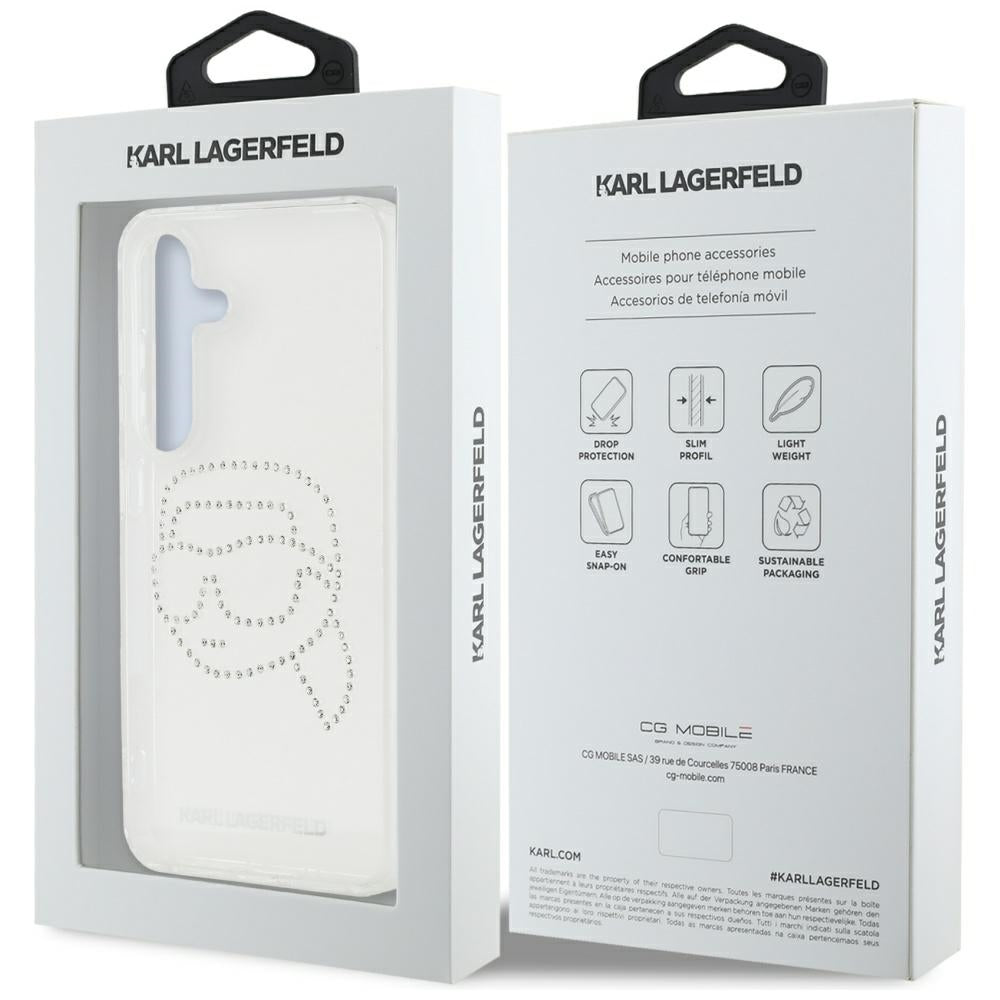 Deksel for Samsung Galaxy S25 S931, Karl Lagerfeld, IML Rhinestones Karl's Head, Gjennomsiktig