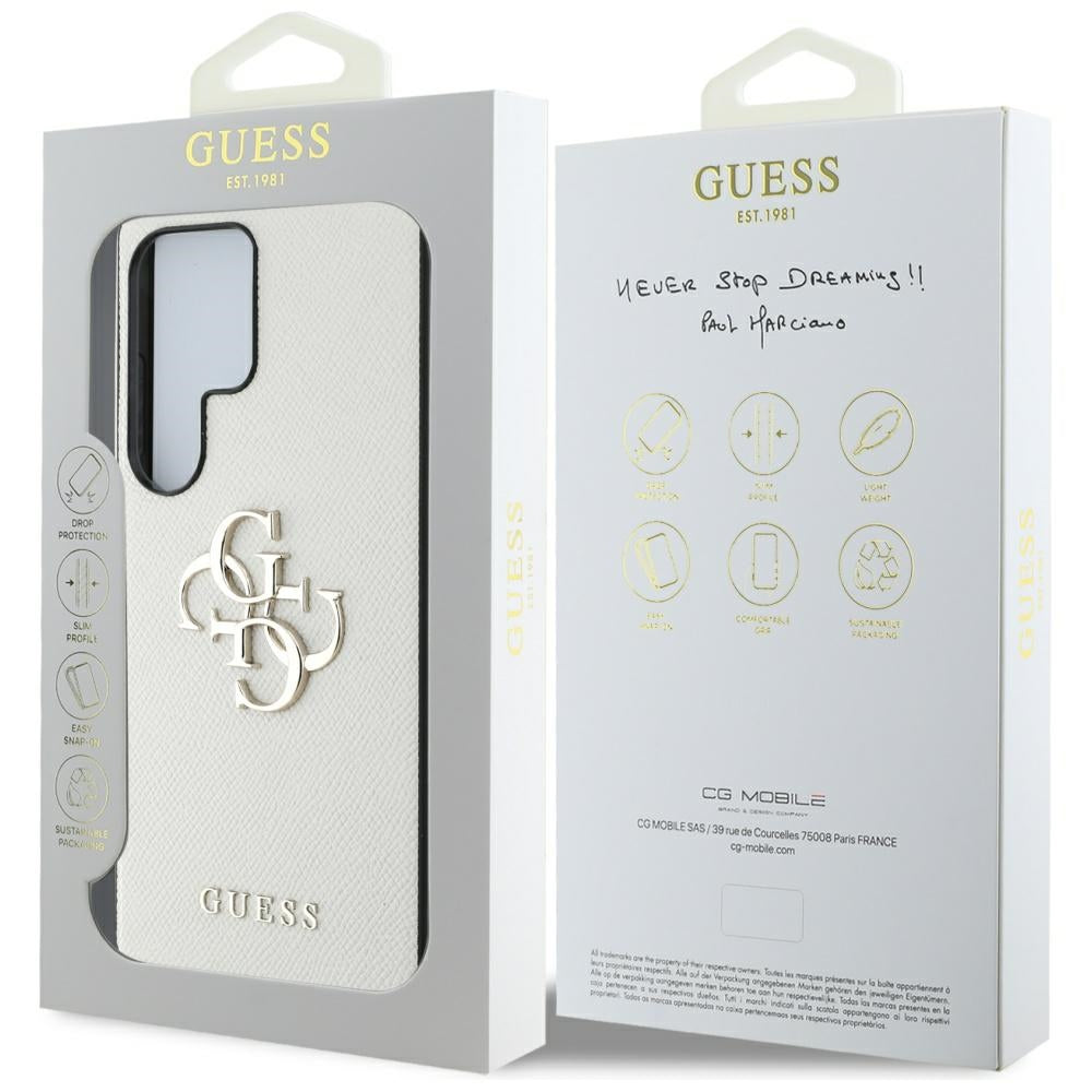 Deksel for Samsung Galaxy S25 Ultra S938, Guess, 4G Grained Big and Classic Logo, Beige