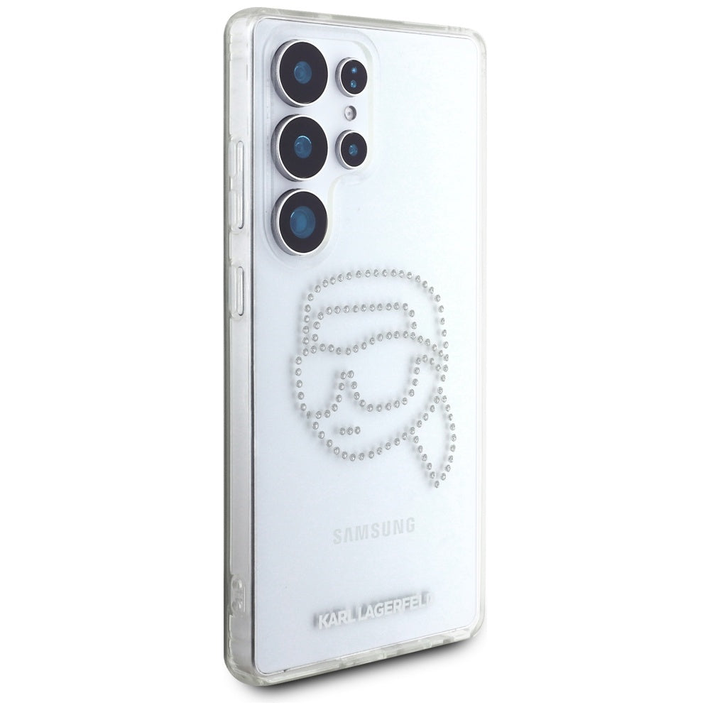 Deksel for Samsung Galaxy S25 Ultra S938, Karl Lagerfeld, IML Rhinestones Karl's Head, Gjennomsiktig