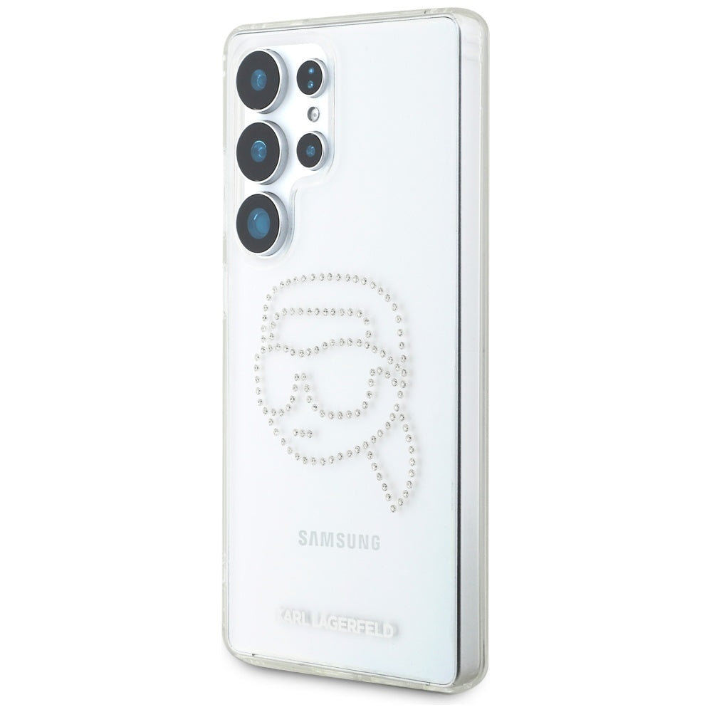 Deksel for Samsung Galaxy S25 Ultra S938, Karl Lagerfeld, IML Rhinestones Karl's Head, Gjennomsiktig