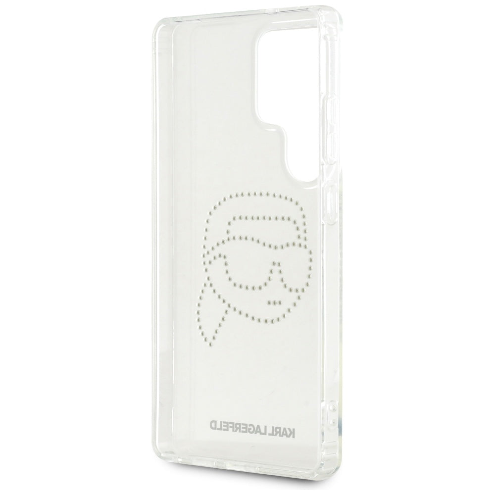 Deksel for Samsung Galaxy S25 Ultra S938, Karl Lagerfeld, IML Rhinestones Karl's Head, Gjennomsiktig