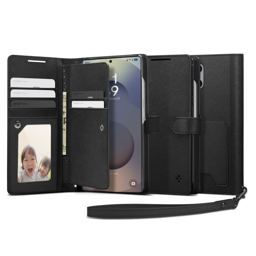 Deksel for Samsung Galaxy S25 Ultra S938, Spigen, Wallet S, Svart ACS09124