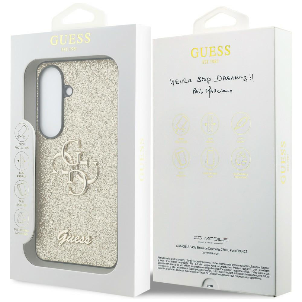 Deksel for Samsung Galaxy S26 S942, Guess, Fixed Glitter Big 4G Metal Frame, Gull
