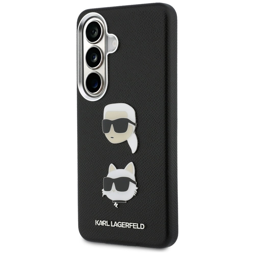 Deksel for Samsung Galaxy S26 Plus S947, Karl Lagerfeld, Saffiano Karl & Choupette's Head Pin, Svart