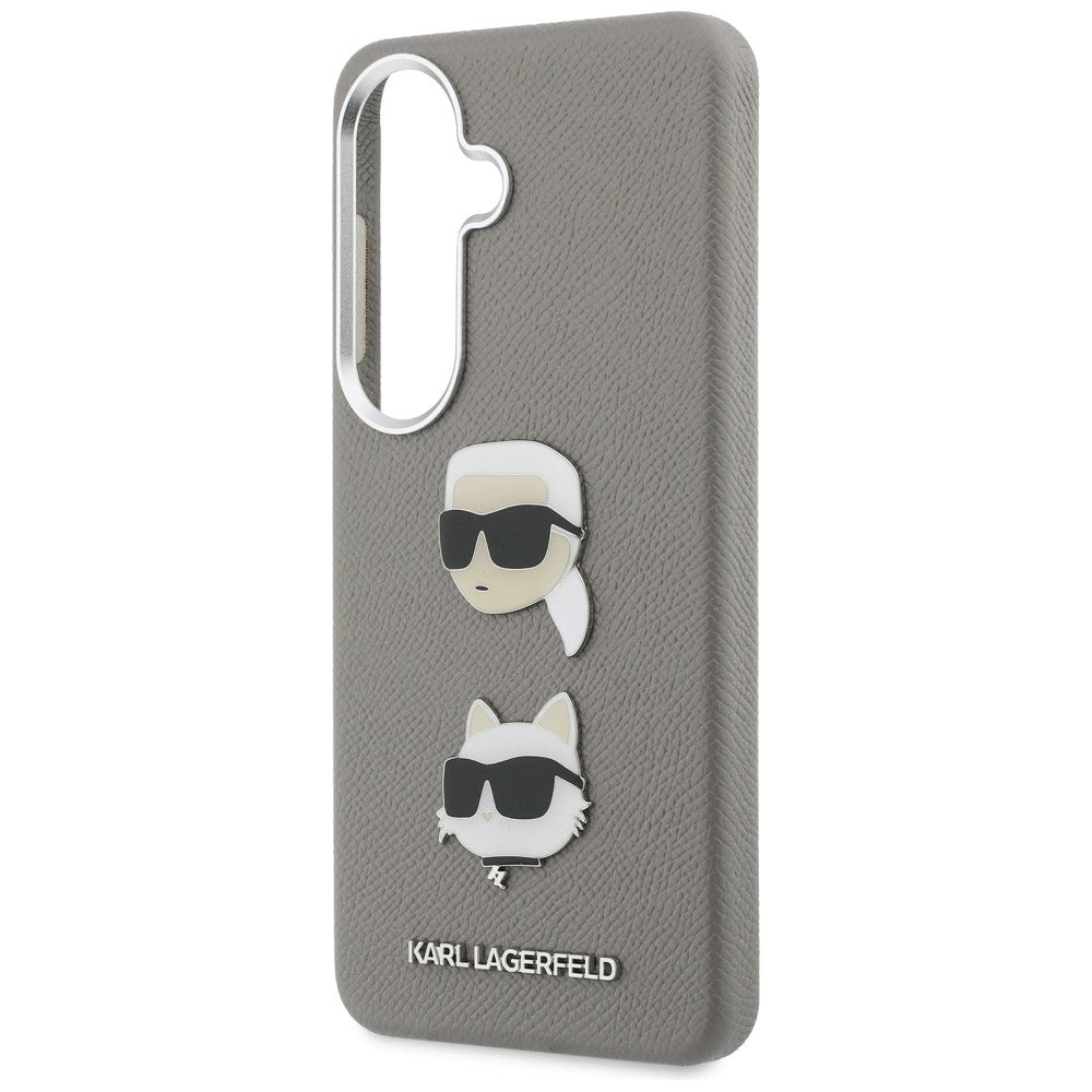 Deksel for Samsung Galaxy S26 S942, Karl Lagerfeld, Saffiano Karl & Choupette's Head Pin, Grå