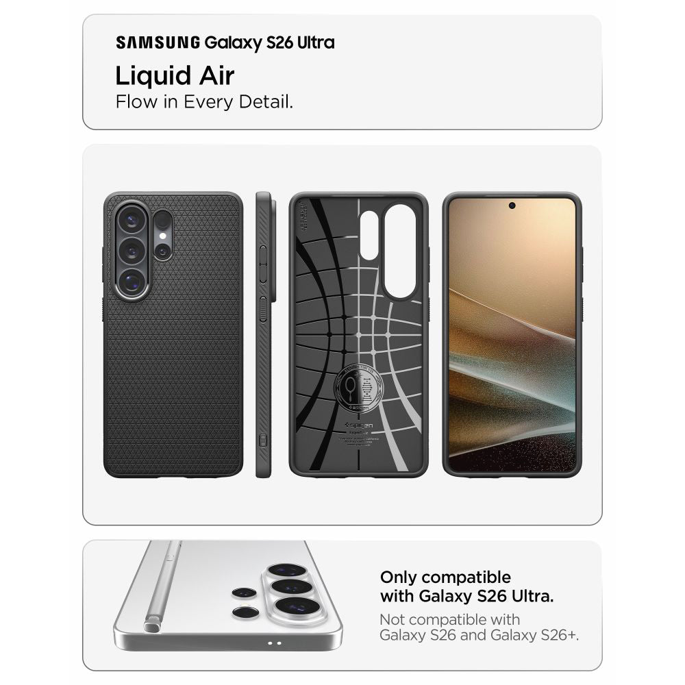 Deksel for Samsung Galaxy S26 Ultra S948, Spigen, Liquid Air, Matt Svart ACS10670