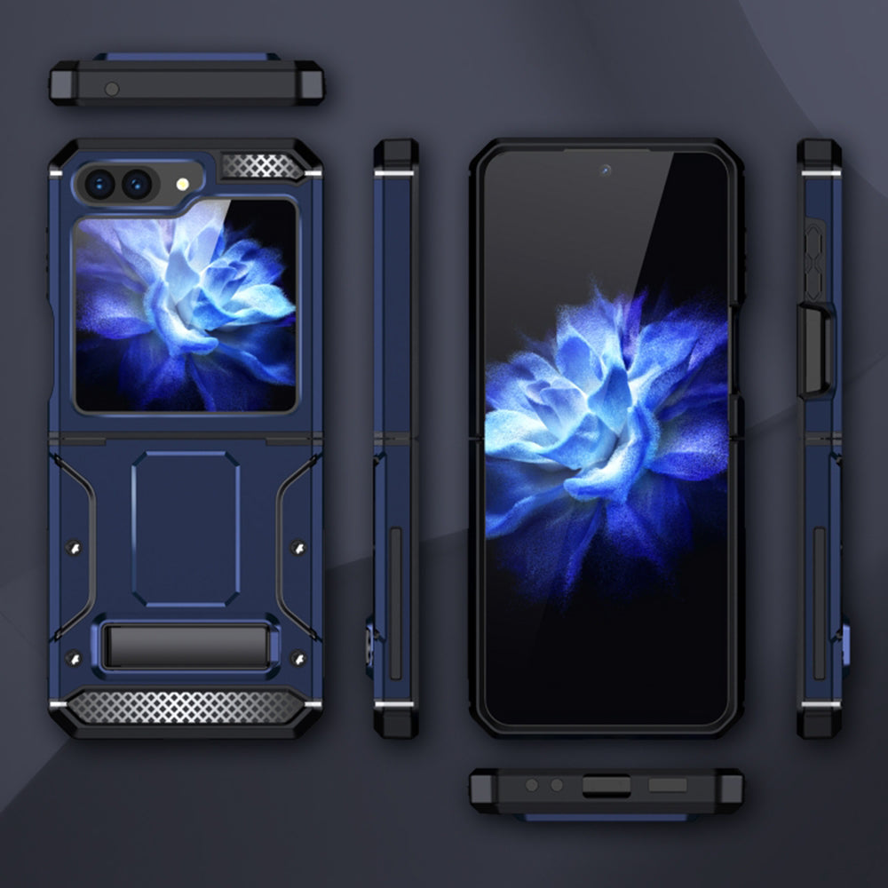 Deksel for Samsung Galaxy Z Flip5 F731, Techsuit, Hybrid Armor Kickstand, Blå