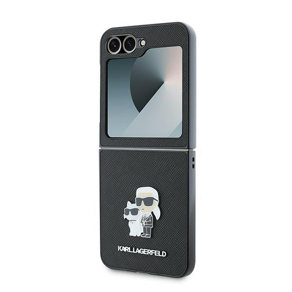 Deksel for Samsung Galaxy Z Flip7 FE F761 / Z Flip6 F741, Karl Lagerfeld, Saffiano Karl & Choupette Metal, Svart