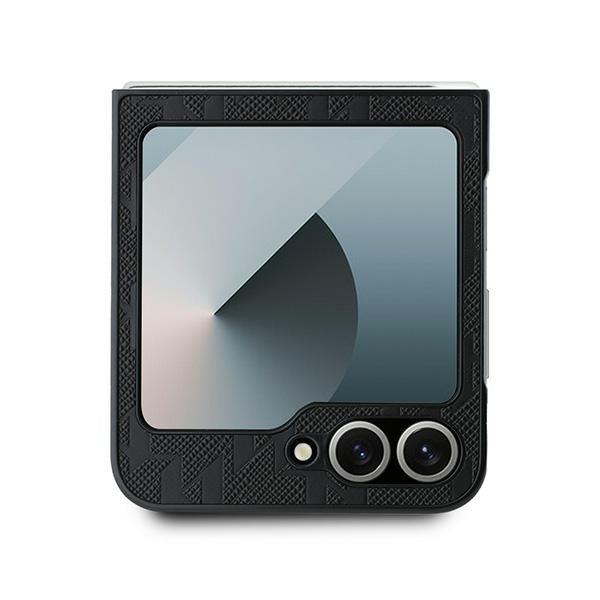 Deksel for Samsung Galaxy Z Flip7 FE F761 / Z Flip6 F741, Karl Lagerfeld, Saffiano Monogram Karl's Head Metal, Svart