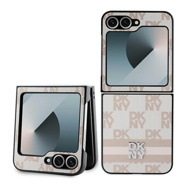 Deksel for Samsung Galaxy Z Flip7 FE F761 / Z Flip6 F741, DKNY, Rutete Mønster Trykte Striper, Rosa