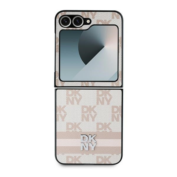 Deksel for Samsung Galaxy Z Flip7 FE F761 / Z Flip6 F741, DKNY, Rutete Mønster Trykte Striper, Rosa
