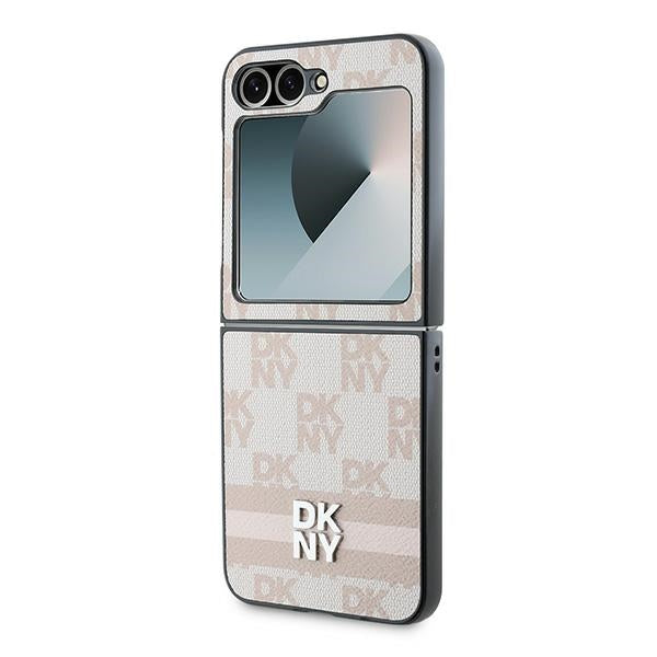 Deksel for Samsung Galaxy Z Flip7 FE F761 / Z Flip6 F741, DKNY, Rutete Mønster Trykte Striper, Rosa