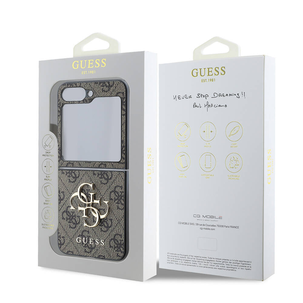 Deksel for Samsung Galaxy Z Flip7 FE F761 / Z Flip6 F741, Guess, 4G Metal Logo, Brun