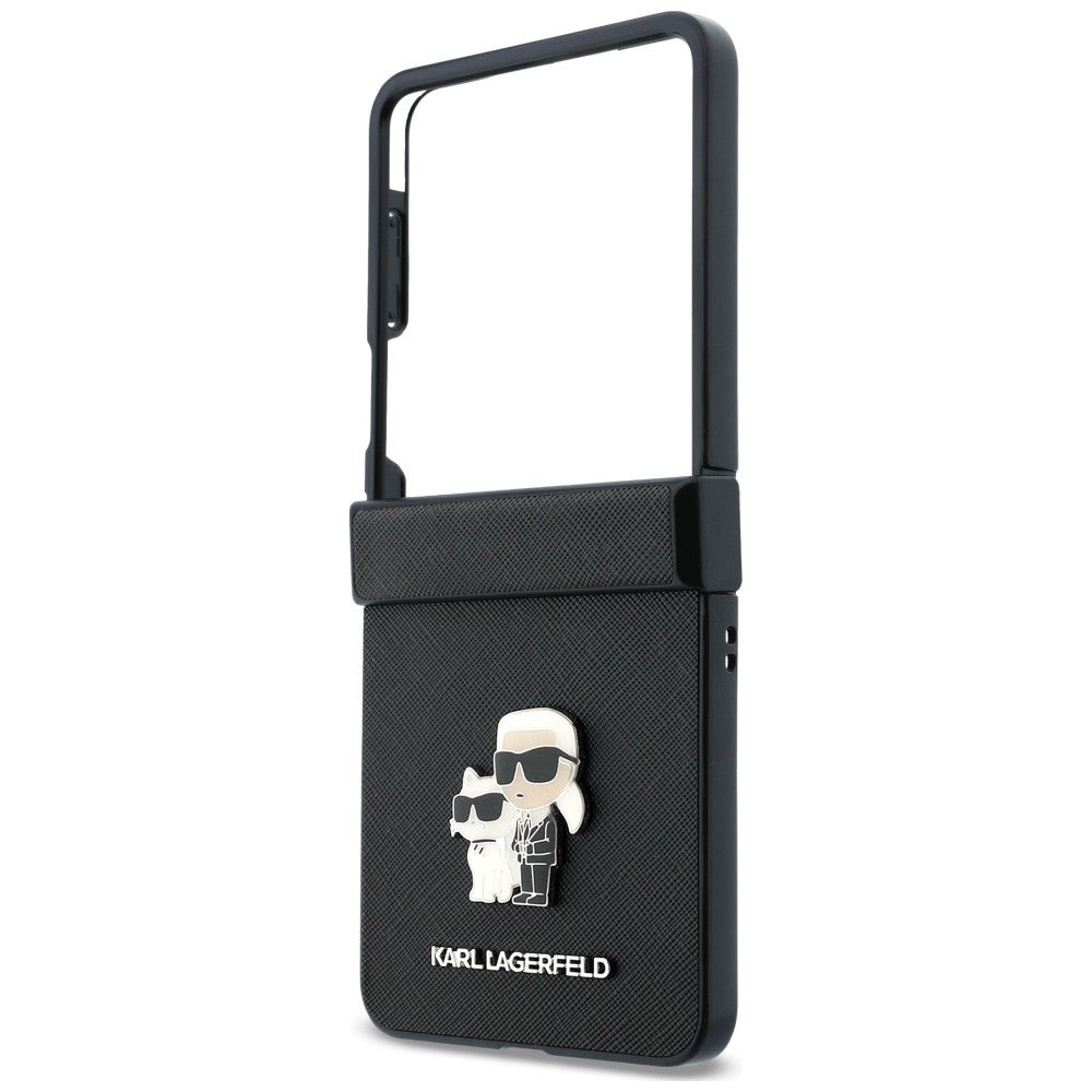 Deksel for Samsung Galaxy Z Flip8 F776, Karl Lagerfeld, Saffiano Karl & Choupette Metallpin, Svart