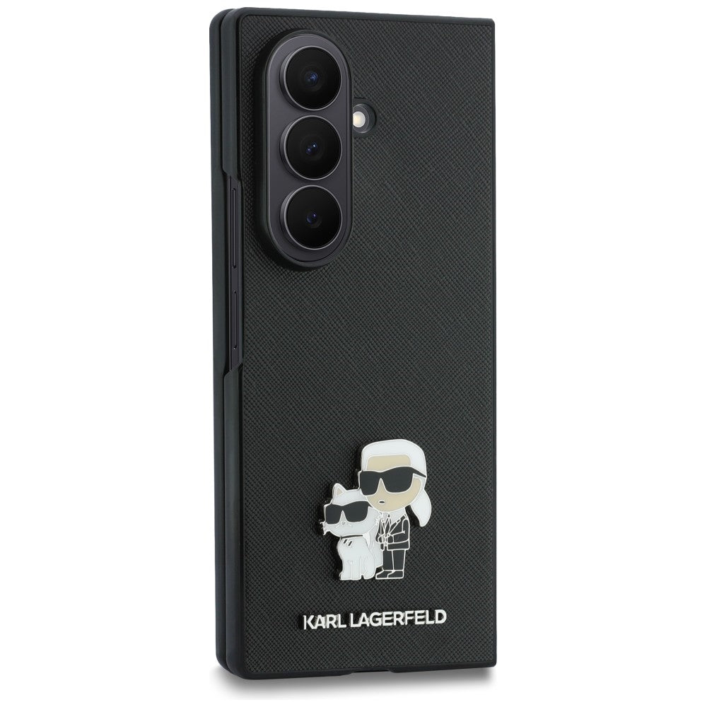 Deksel til Samsung Galaxy Z Fold8 Ultra F976, Karl Lagerfeld, Saffiano Karl & Choupette Metallpin, Svart