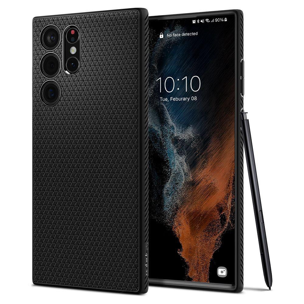 Etui til Samsung Galaxy S22 Ultra 5G S908, Spigen, Liquid Air Matte, svart ACS03915
