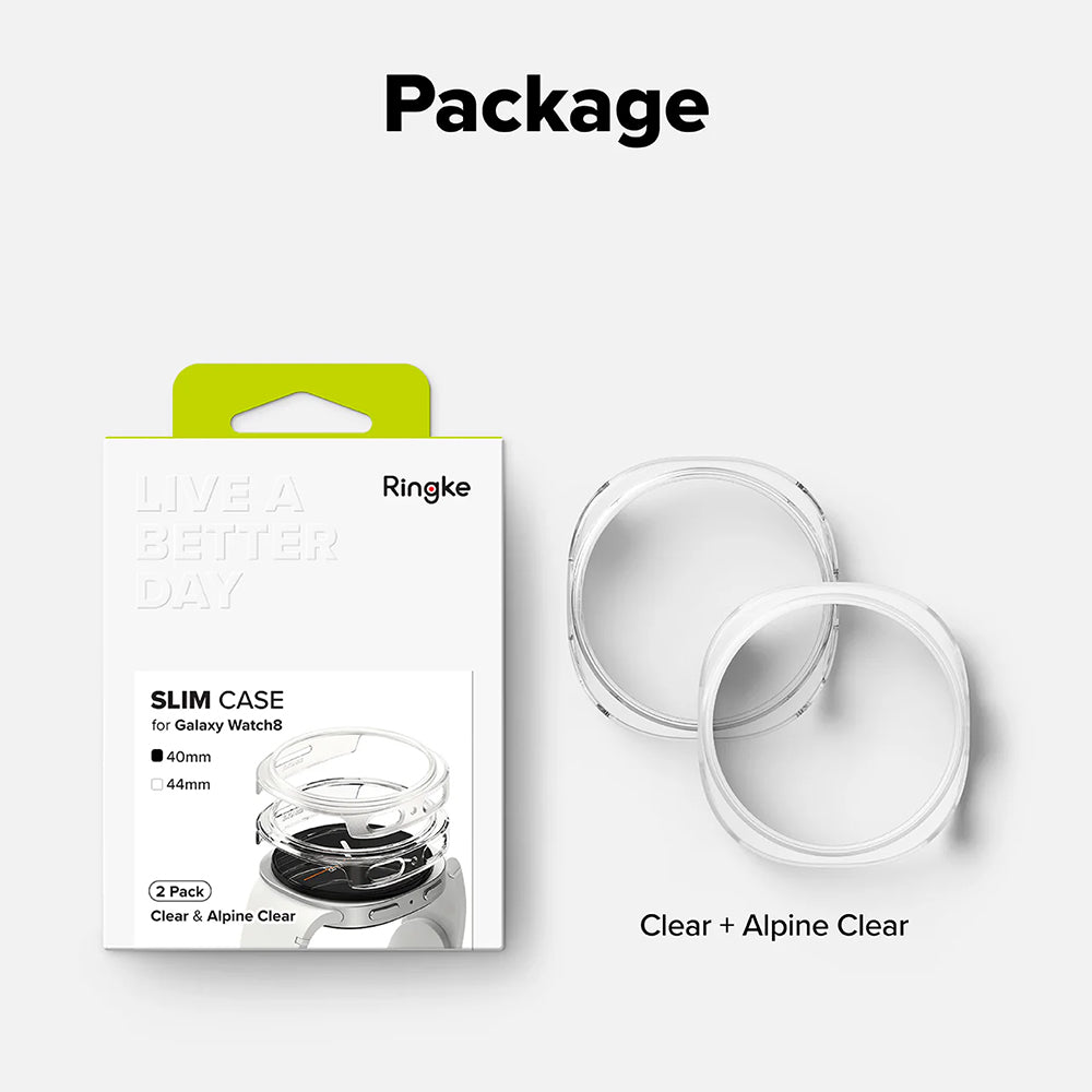 Ringke Slim deksel for Samsung Galaxy Watch8 40mm, Sett med 2 stykker, Gjennomsiktig