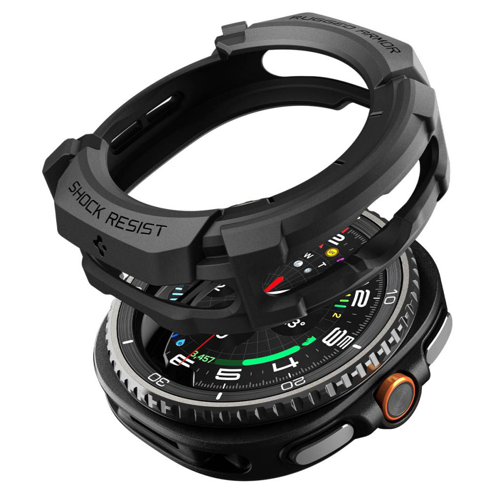 Spigen Rugged Armor deksel for Samsung Galaxy Watch8 Classic, Matt Svart ACS10012