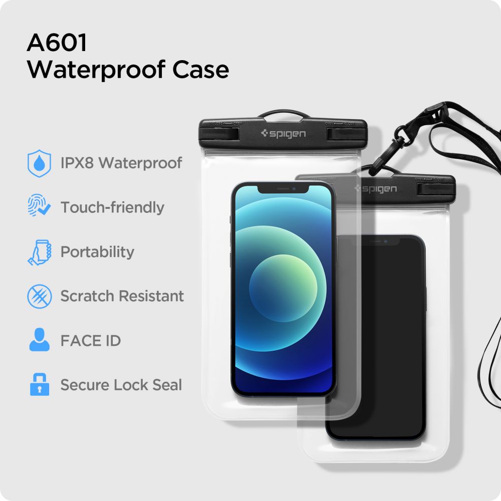 Vanntett Universalt Telefonetui for maks. 3.5inch - 7inch, Spigen, A601, Sett med 2 stykker, Gjennomsiktig AMP03098