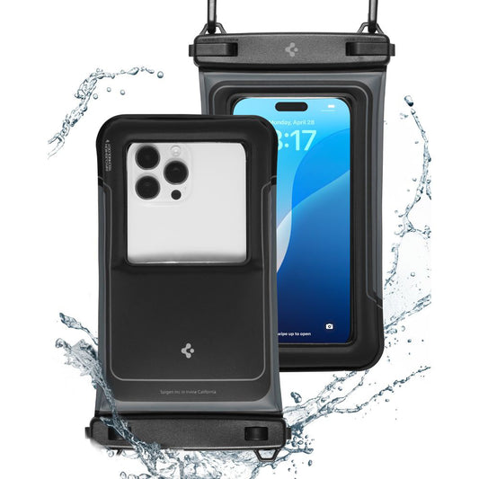 Vanntett universalt deksel for telefon maks. 6,9 tommer, Spigen, A611P, sett med 2 stykker, Matt svart ACS09348