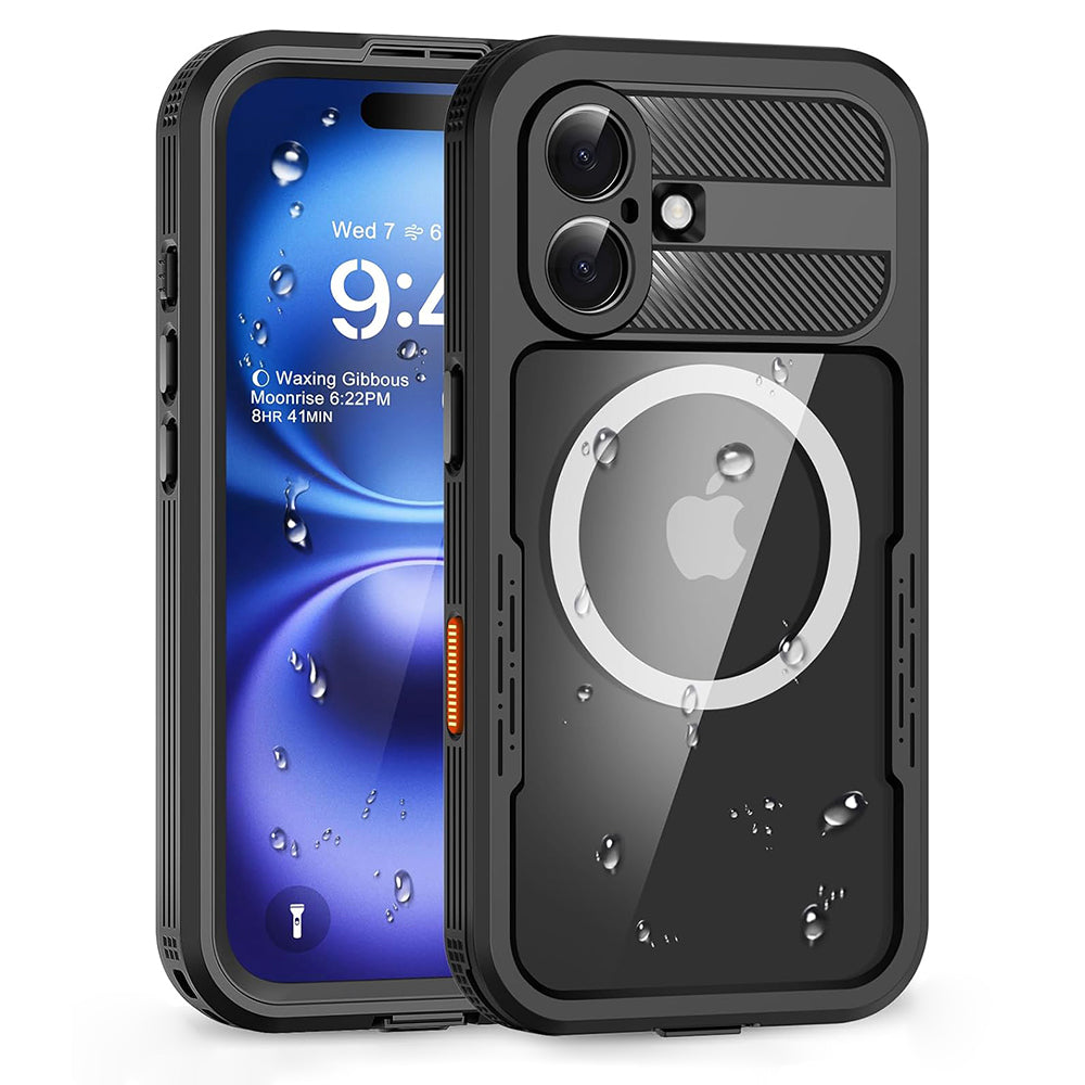 Vanntett deksel for Apple iPhone 16, ShellBox, karbon, svart