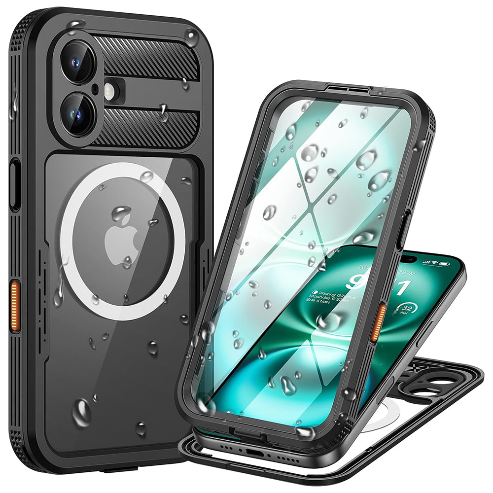 Vanntett deksel for Apple iPhone 16, ShellBox, karbon, svart
