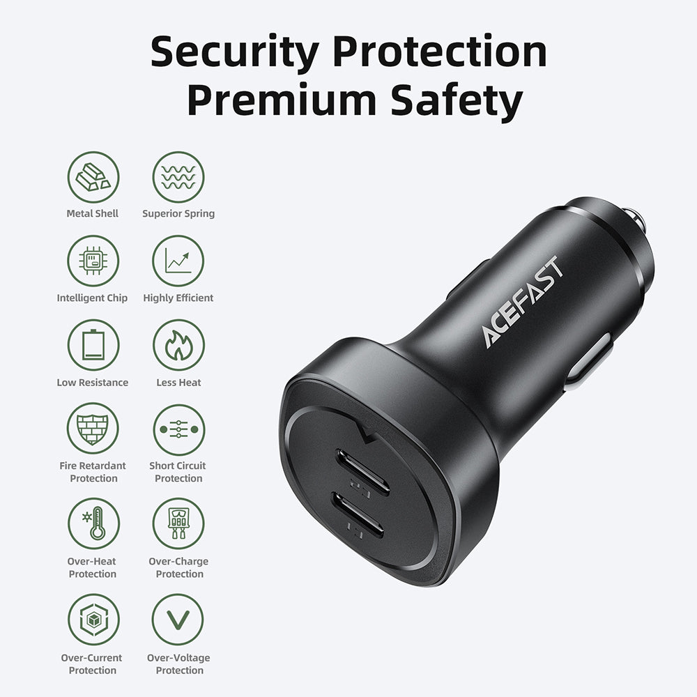 Bilader Acefast B2, 72W, 3A, 2 x USB-C, Svart