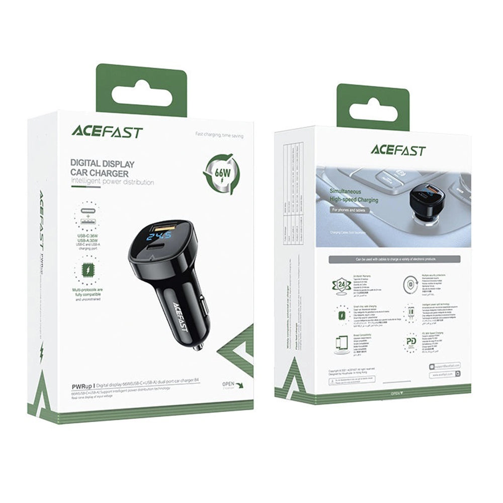 Bilader Acefast B4, 66W, 3A, 1 x USB-A - 1 x USB-C, Svart