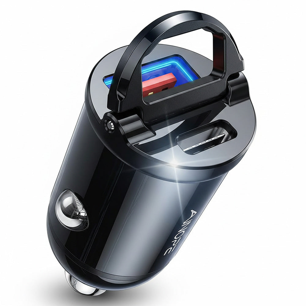 Ainope billader, 30W, 5A, 1 x USB-A - 1 x USB-C, Svart