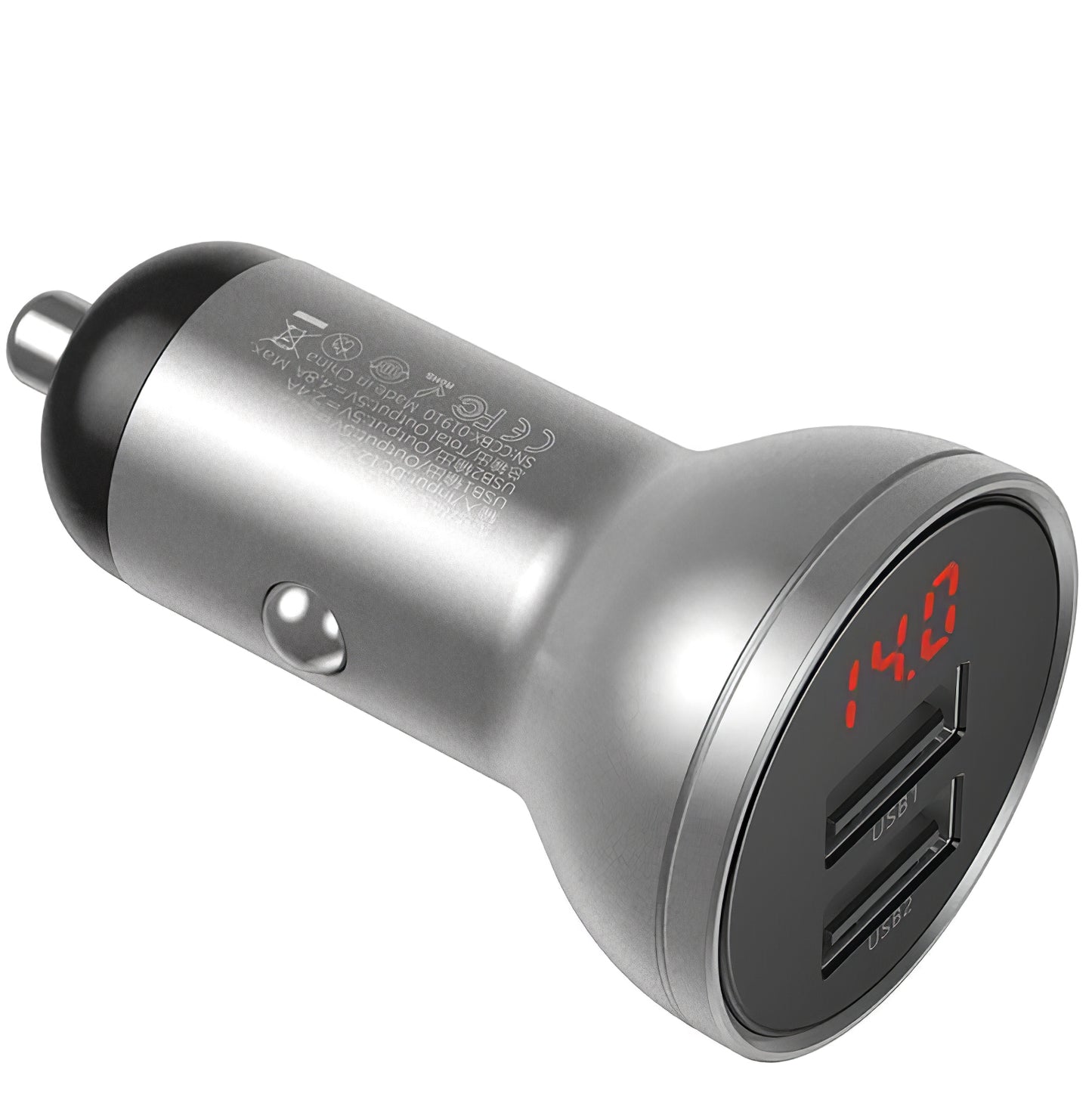 Bilader Baseus Digital Display, 24W, 2.4A, 2 x USB-A, Sølv CCBX-0S