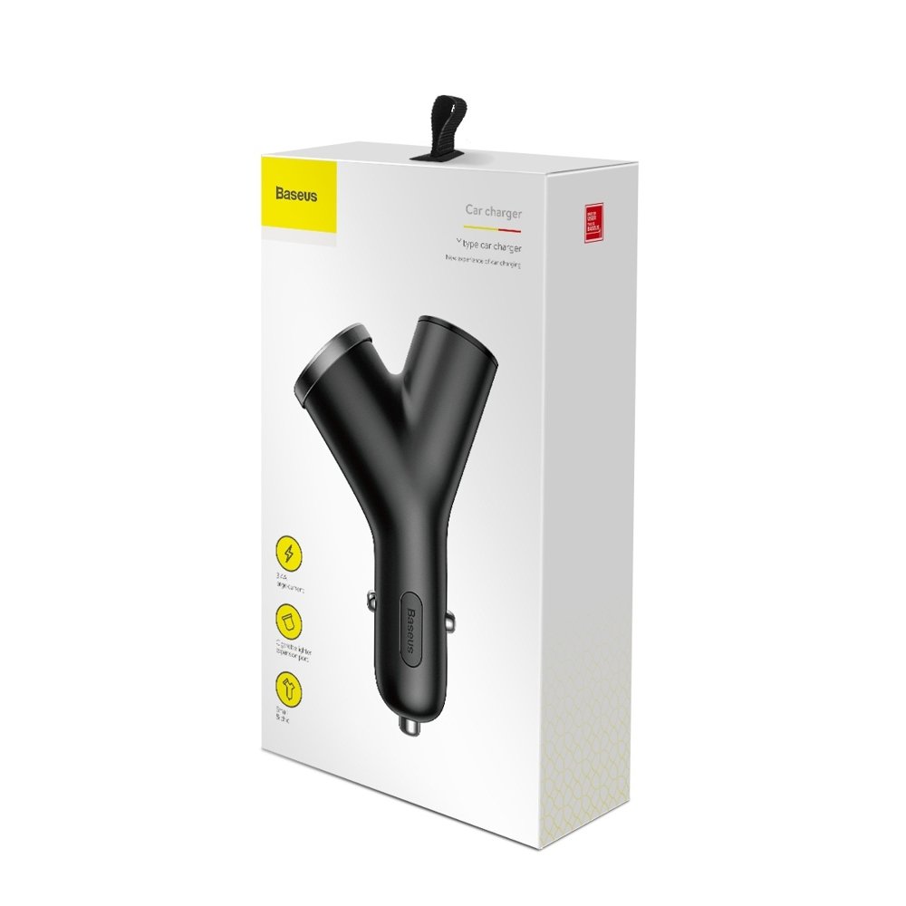 Baseus Y-type billader, 40W, 3,4A, 1 x sigarettennerutvidelse - 2 x USB-A, svart CCALL-YX01