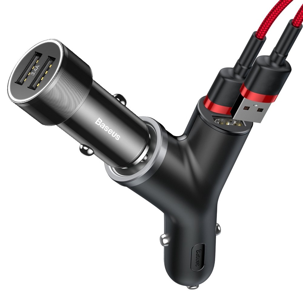 Baseus Y-type billader, 40W, 3,4A, 1 x sigarettennerutvidelse - 2 x USB-A, svart CCALL-YX01