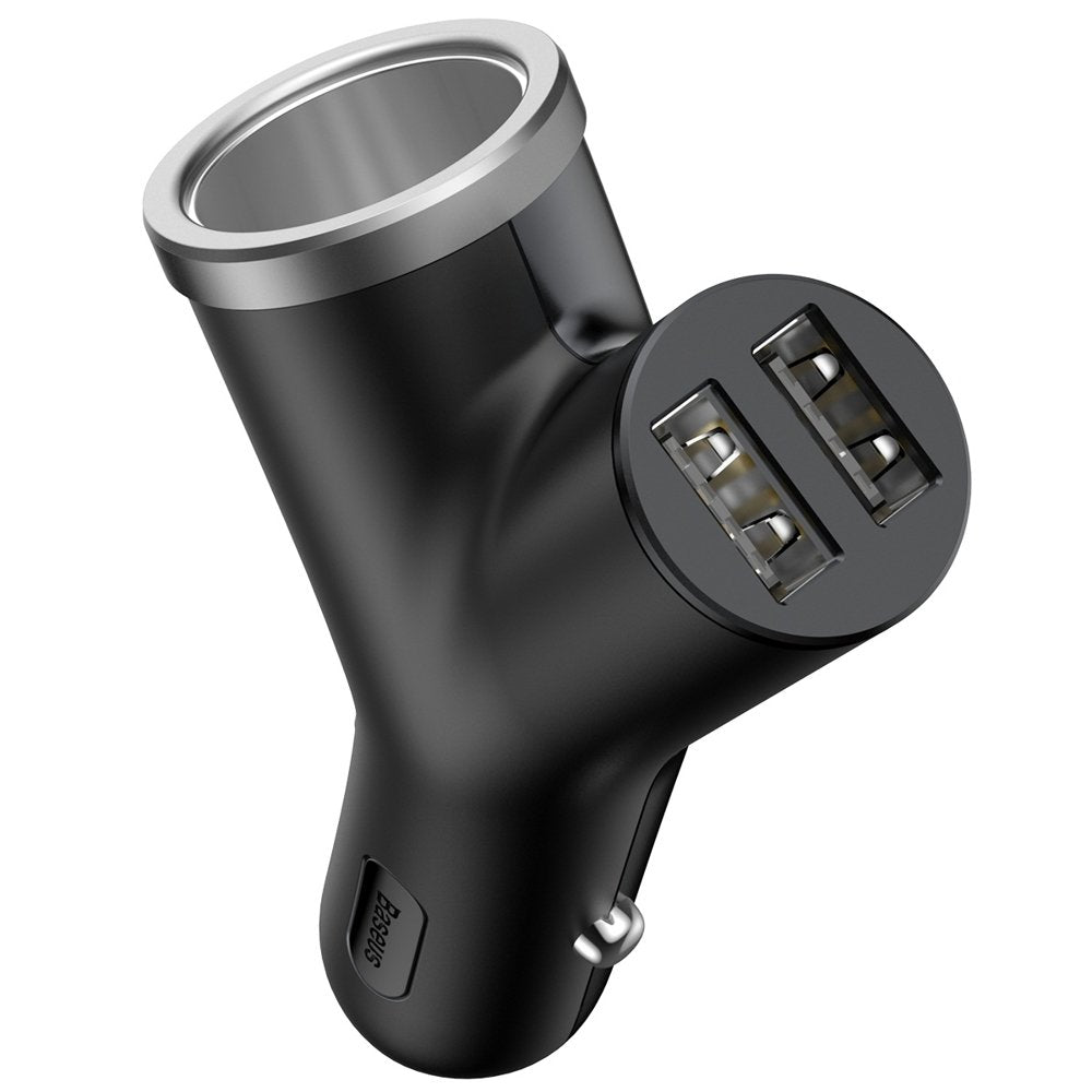Baseus Y-type billader, 40W, 3,4A, 1 x sigarettennerutvidelse - 2 x USB-A, svart CCALL-YX01
