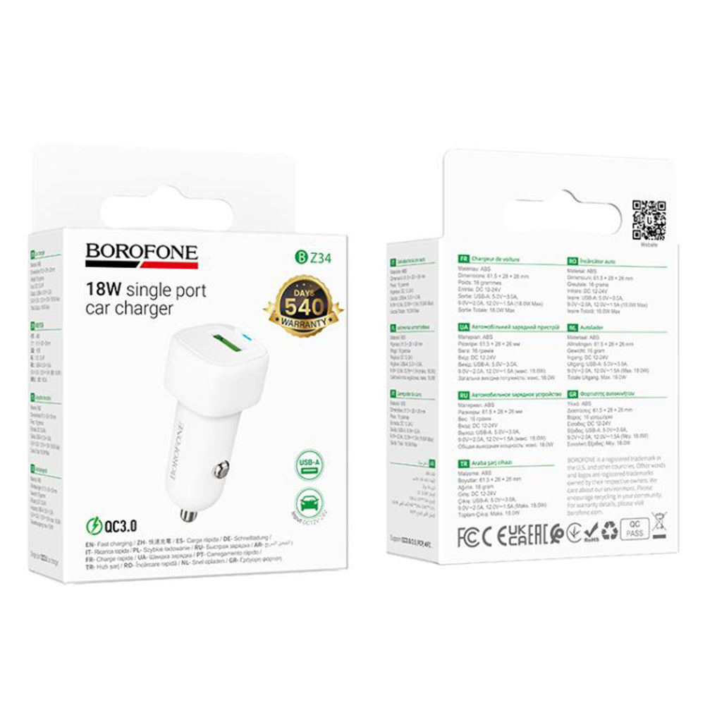 Bilader Borofone BZ34 Cloud, 18W, 3A, 1 x USB-A, Hvit