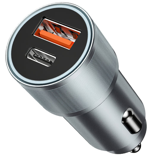 Billader BWOO BO-CC73, 38W, 3A, 1 x USB-A - 1 x USB-C, Sølv