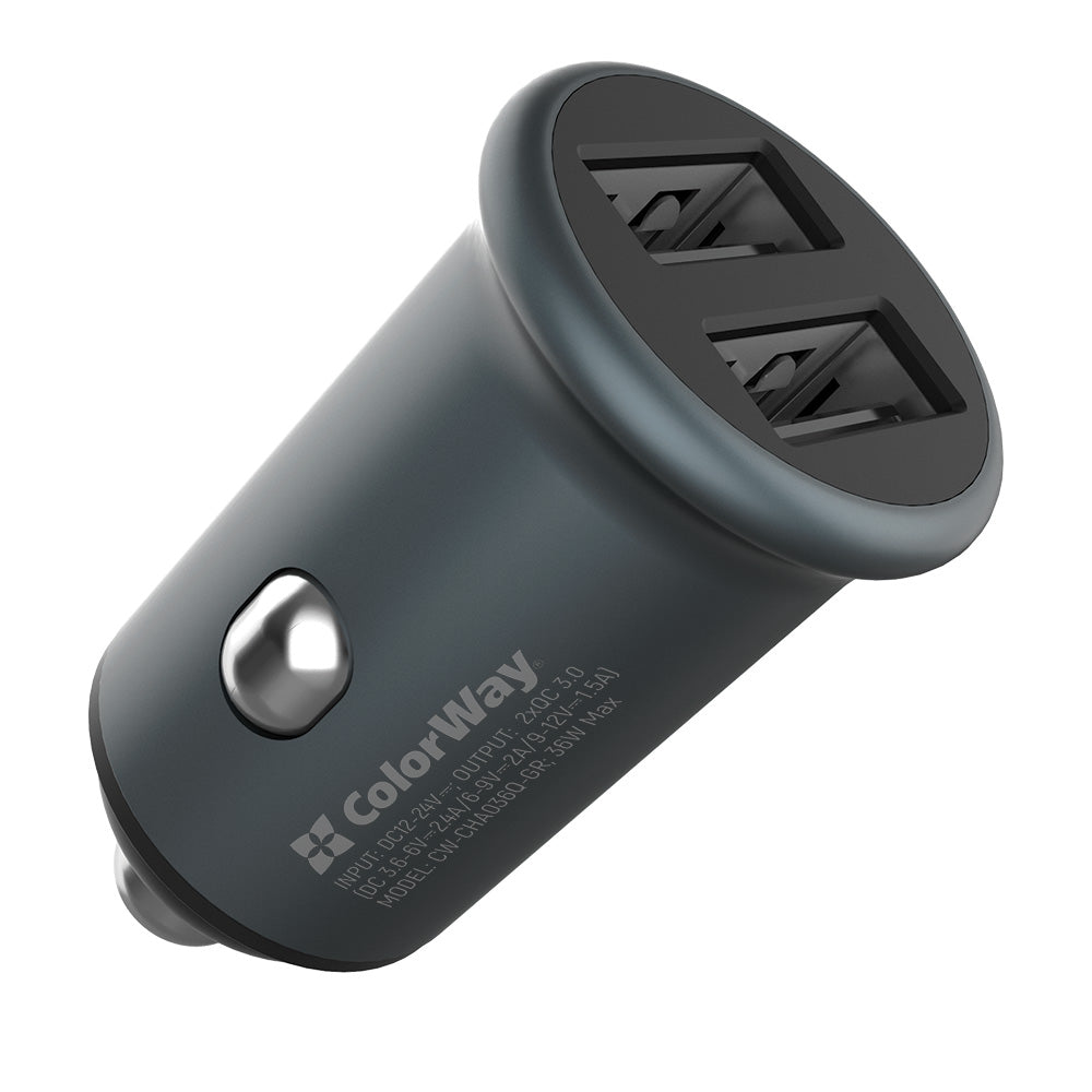 Bilader ColorWay, 36W, 3A, 2 x USB-A, Grå