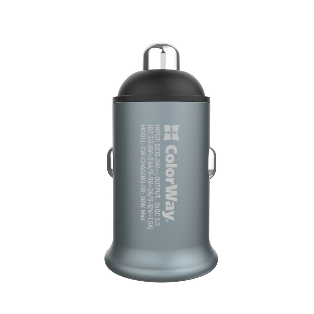 Bilader ColorWay, 36W, 3A, 2 x USB-A, Grå