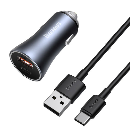 Billadere med USB-C-kabel Baseus Golden Contactor, 40W, 5A, 1 x USB-A - 1 x USB-C, grå TZCCJD-0G TZCCJD-0G