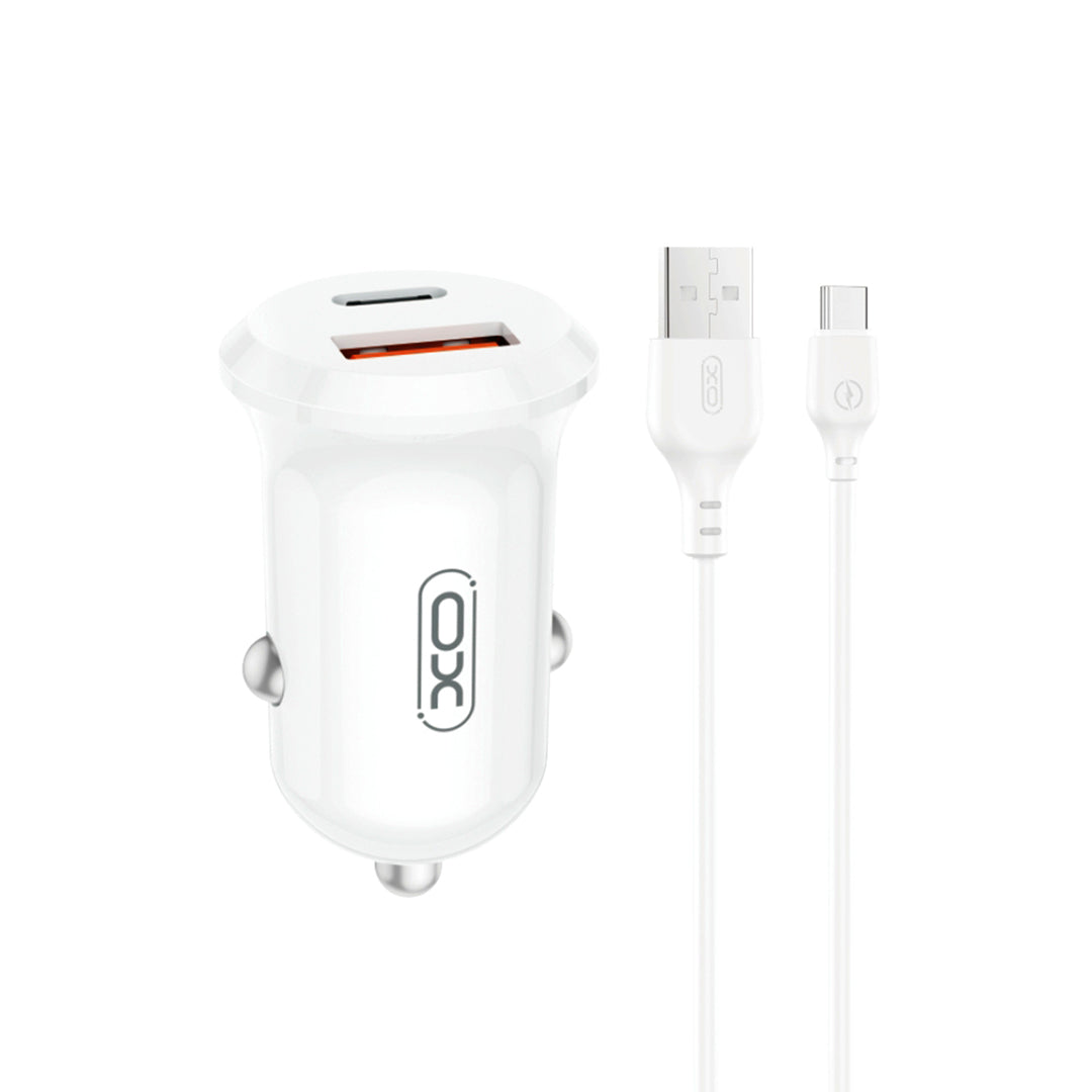 Bilader med USB-C-kabel XO Design CC69, 30W, 3A, 1 x USB-A - 1 x USB-C, Hvit