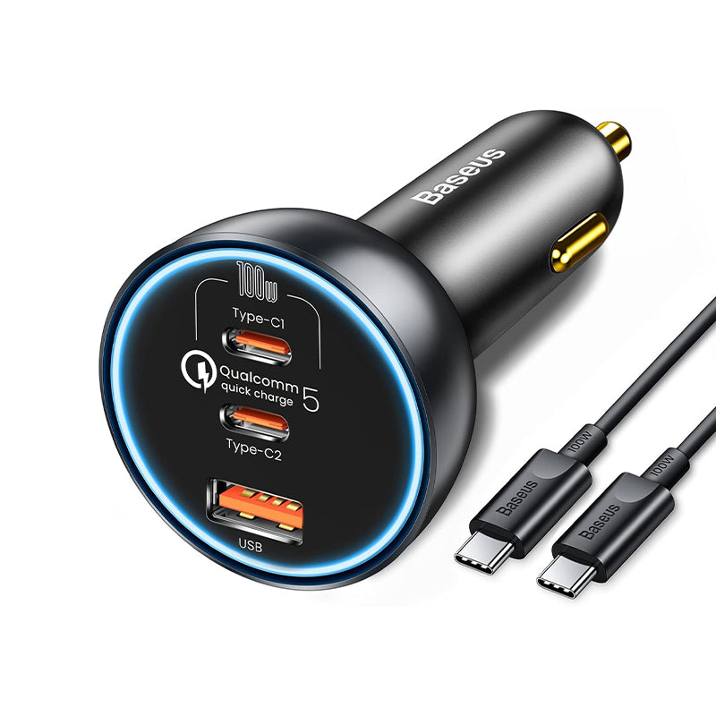 Billadere med USB-C-kabel Baseus Qualcomm, 160W, 3A, 1 x USB-A - 2 x USB-C, grå TZCCZZM-0G