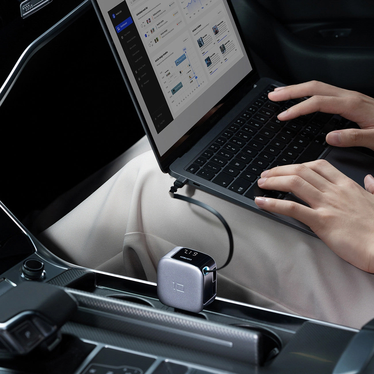 Billader med USB-C-kabel Cuktech CC903P Display, 100W, 5A, 1 x USB-A - 1 x USB-C, Grå