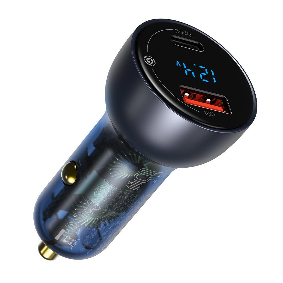 Billader med USB-C-kabel Baseus Digital Display, 65W, 5A, 1 x USB-A - 1 x USB-C, svart TZCCKX-0G