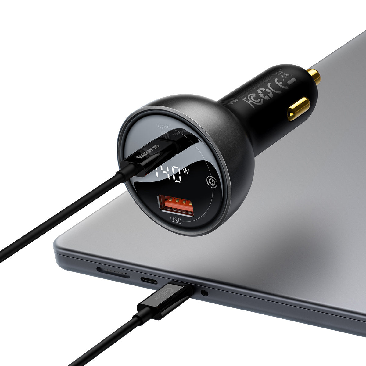 Bilader med USB-C-kabel fra Baseus, 140W, 5A, 1 x USB-A - 1 x USB-C, Svart CGZX070001