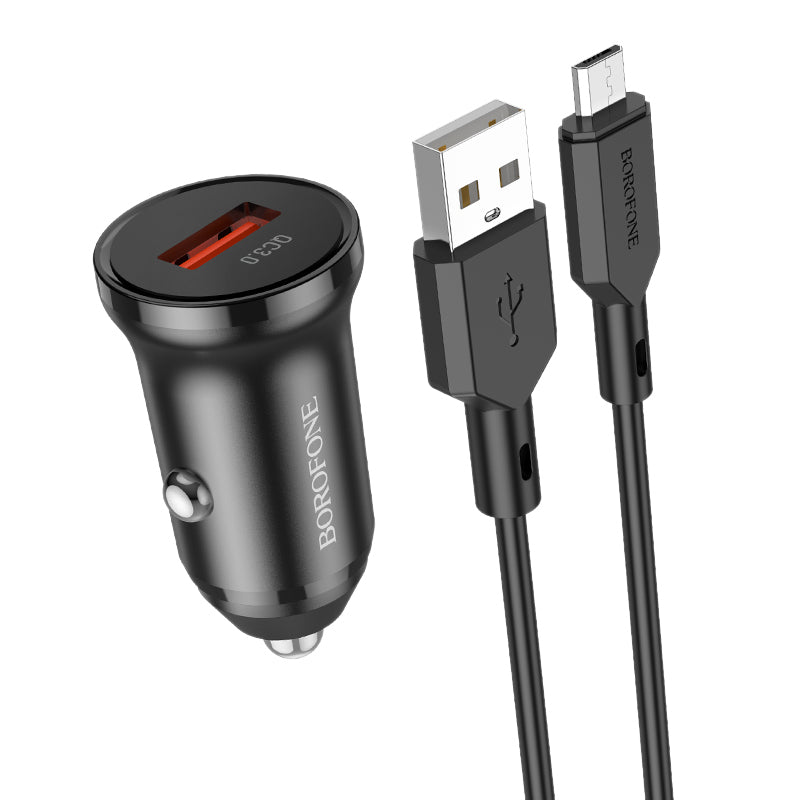 Bilader med microUSB-kabel Borofone BZ18, 18W, 3A, 1 x USB-A, Svart
