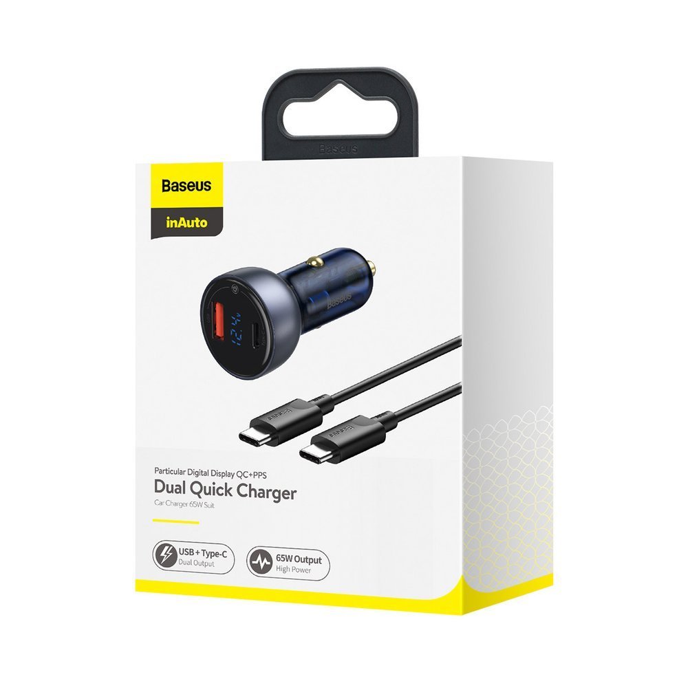 Billader med USB-C-kabel Baseus Digital Display, 65W, 5A, 1 x USB-A - 1 x USB-C, svart TZCCKX-0G
