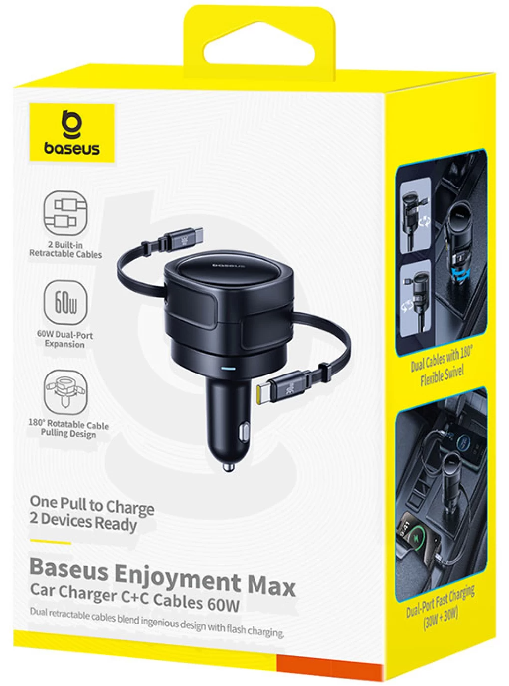 Baseus Enjoyment Max billader med USB-C-kabel, 60 W, svart C00035507121-01