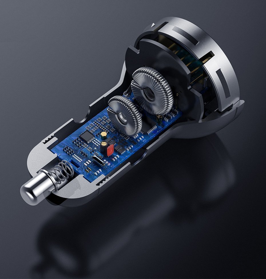 Billadere med lynkabel - microUSB - USB-C Baseus Digital Display, 24W, 2,4A, 2 x USB-A, grå TZCCBX-0G TZCCBX-0G