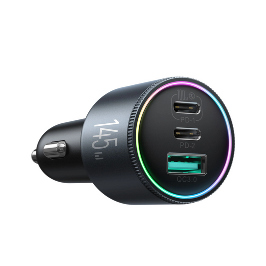 Bilader med USB-C-kabel Joyroom JR-CCN07, 145W, 5A, 1 x USB-A - 2 x USB-C, Grå