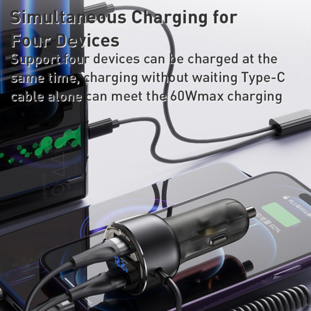 Bilader med USB-C / Lightning-kabel Yesido Y58 Display, 60W, 3A, 1 x USB-A - 1 x USB-C, Grå